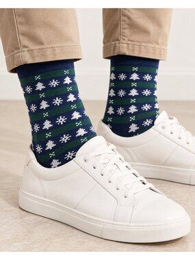 Club Room Socks Men's OS Navy Fair Isle Christmas Tree Snowflakes 3-Pair Bundle